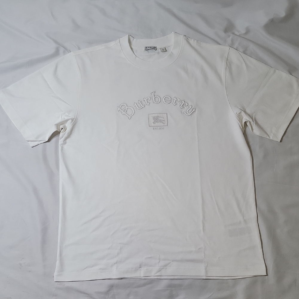 Burberry White Logo Embroidered Crew Neck Tee